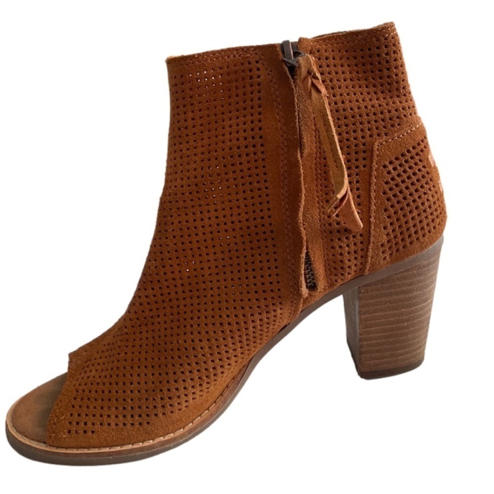 Toms Majorca Peep Toe Cinnamon Suede Booties Size 7 - Picture 3 of 12